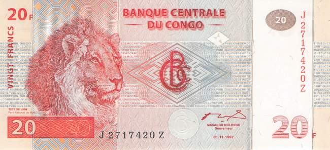 Kongo p.88A 20 Francs  1997